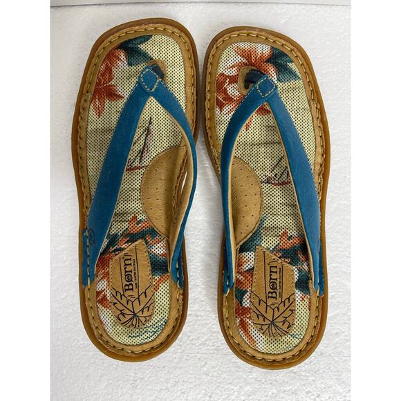 Born women’s palm tree thong flip flop sandals suede blue size 8 - Picture 3 of 9